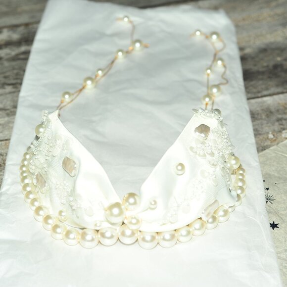 Satin Soft Fabric Embellished Fa White Pearl Beads Hair Band CoverUp Hair Scarf main image 9